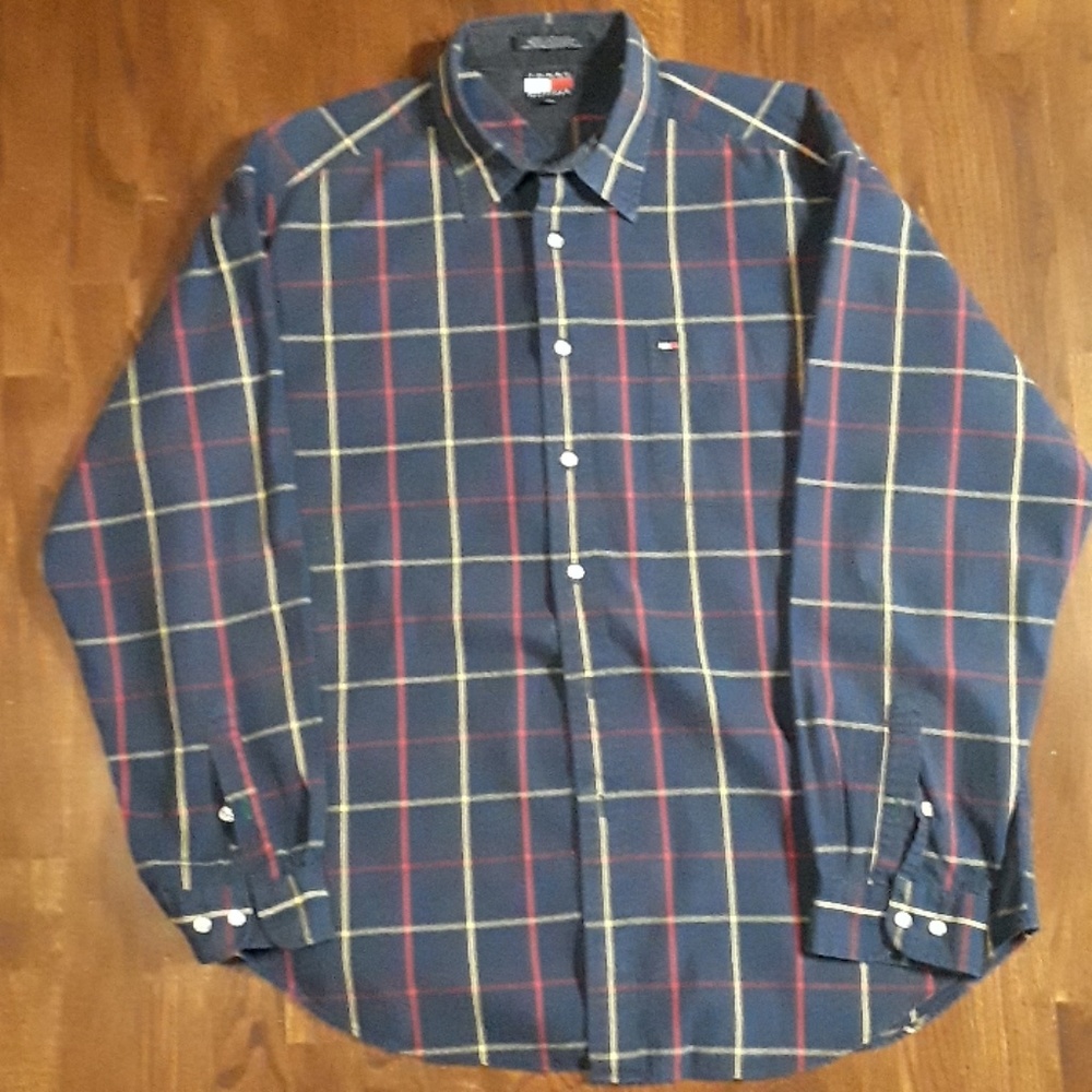 Tommy Hilfiger 100% Cotton Mens Plaid Shirt XL
